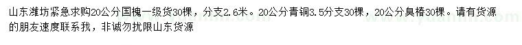 求購國槐、青桐、臭椿