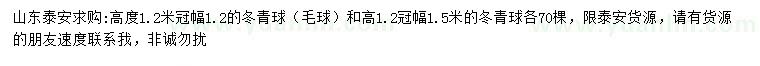 求購冠幅1.2、1.5米冬青球