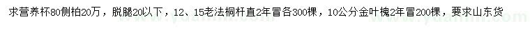 求購側(cè)柏、老法桐、金葉槐