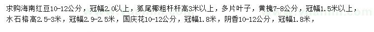 求購海南紅豆杉、狐尾椰、黃槐等