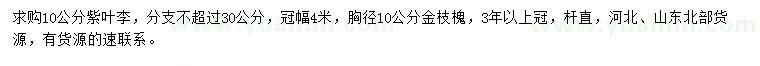 求購(gòu)10公分紫葉李、胸徑10公分金枝槐