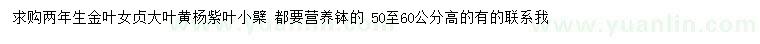 求購金葉女貞、大葉黃楊、紫葉小檗