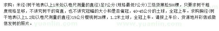 求購(gòu)米徑7公分黑松、1.2米量19公分櫻桃樹(shù)