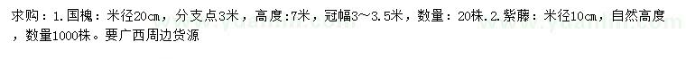 求購(gòu)米徑20公分國(guó)槐、10公分紫藤