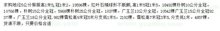 求購(gòu)紫薇、紅葉石楠、樸樹(shù)等