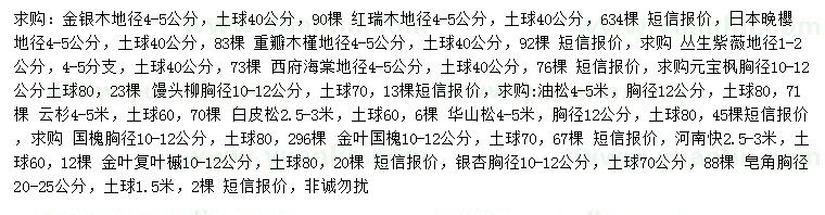求購(gòu)金銀木、紅瑞木、日本晚櫻等
