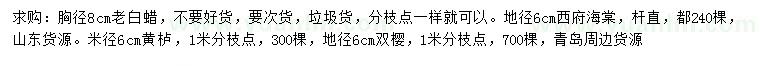 求購(gòu)老白蠟、西府海棠、黃櫨等