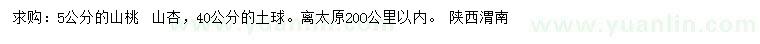 求購5公分山桃、山杏
