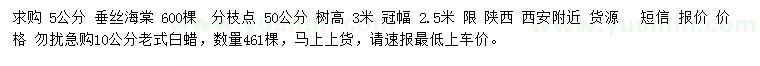 求購5公分垂絲海棠、10公分老式白蠟