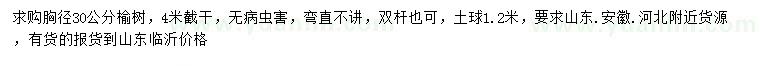 求購胸徑30公分榆樹