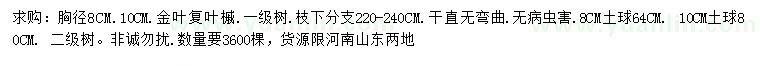 求購8、10公分金葉復(fù)葉槭