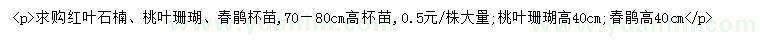 求購紅葉石楠、桃葉珊瑚、春鵑苗