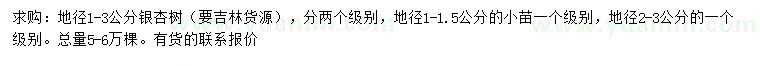 求購地徑1-3公分銀杏