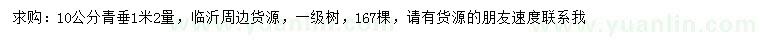 求購1.2米量10公分青垂柳