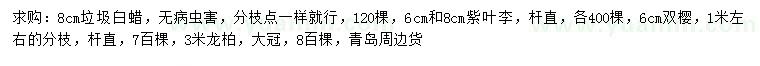 求購白蠟、紫葉李、雙櫻等