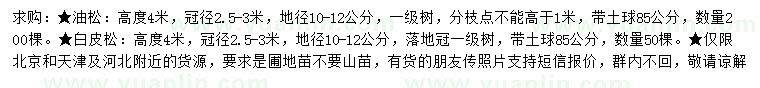 求購高4米油松、白皮松