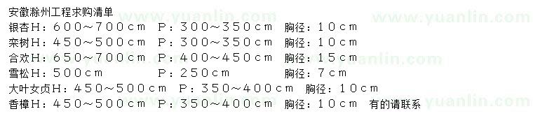 求購銀杏、欒樹、合歡等