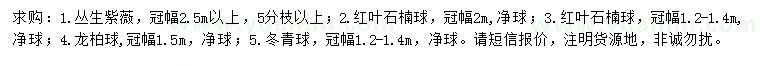 求購叢生紫薇、紅葉石楠、紅葉石楠球等