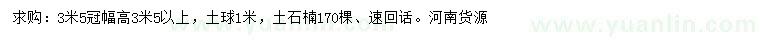 求購(gòu)冠幅3.5米土石楠