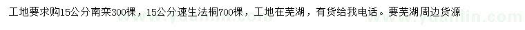 求購15公分南欒、速生法桐