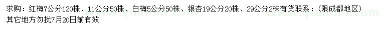 求購(gòu)紅梅、白梅、銀杏