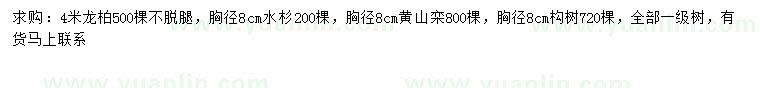 求購龍柏、水杉、黃山欒等
