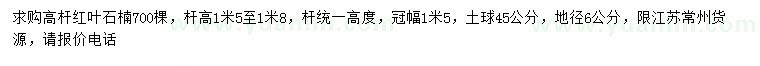 求購(gòu)地徑6公分高桿紅葉石楠
