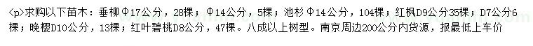 求購垂柳、池杉、紅楓等