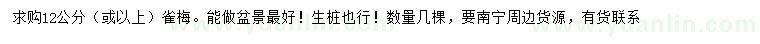 求購(gòu)12公分以上雀梅