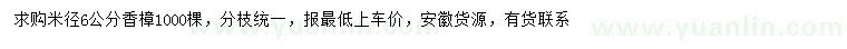 求購米徑6公分香樟