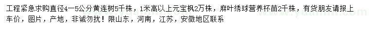 求購直徑4-5公分黃連樹(shù)