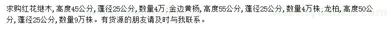 求購紅花繼木、金邊黃楊、龍柏