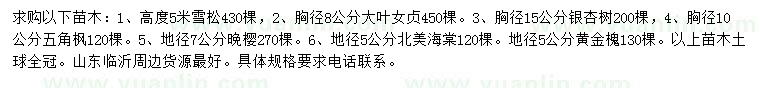 求購雪松、大葉女貞、銀杏等