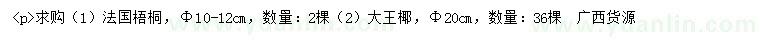 求購10-12公分法國梧桐、20公分大王椰
