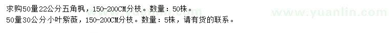 求購50量22公分五角楓、50量30公分小葉紫薇