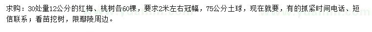求購(gòu)30處量12公分紅梅、桃樹