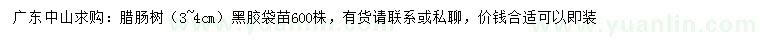 求購3-4公分臘腸樹