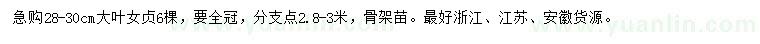 求購28-30公分大葉女貞