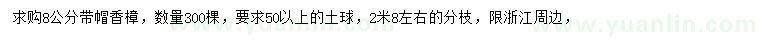 求購8公分香樟
