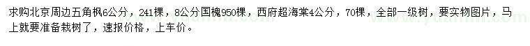 求購五角楓、國槐、西府海棠