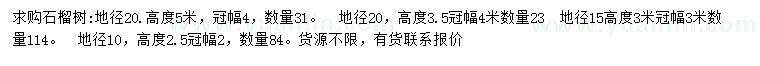 求購地徑10、15、20公分石榴樹