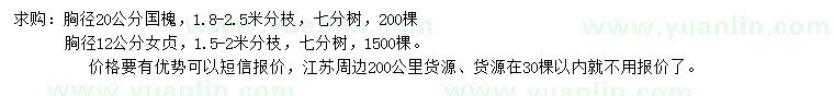 求購胸徑20公分國槐、12公分大葉女貞