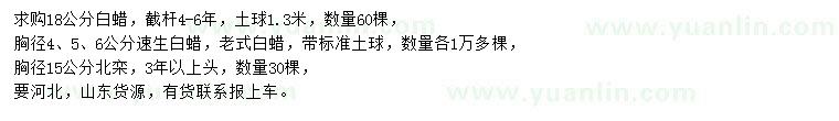求購(gòu)白蠟、速生白蠟、北欒等