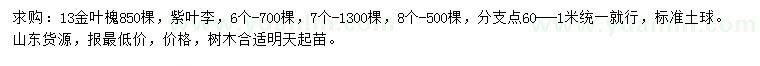 求購13公分金葉槐、6、7、8公分紫葉李