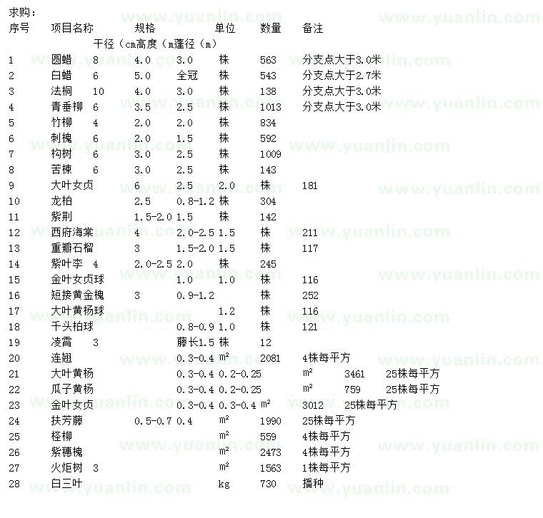 求購白蠟、大葉黃楊球、金葉女貞等