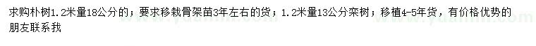 求購(gòu)1.2米量18公分樸樹、13公分欒樹