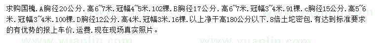 求購(gòu)胸徑12、15、17、20公分國(guó)槐