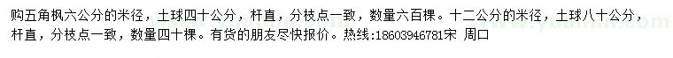 求購米徑6公分五角楓
