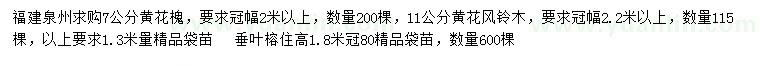 求購1.3米量7公分黃花槐、11公分黃花風(fēng)鈴木