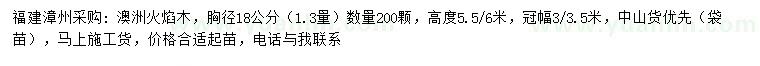 求購1.3米量18公分澳洲火焰木